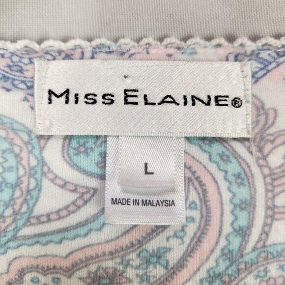 Miss Elaine Knit Full Zip Nightgown Women's L Paisley Blue Pink Short Sleeve - Picture 5 of 7
